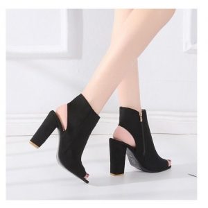 Shoppaholic Open Toe Ankle Shoes With Zipper Detail - Black discountshub