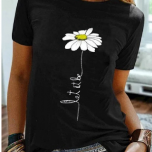 Simple Flower Print Short Sleeve Casual T-shirt discountshub