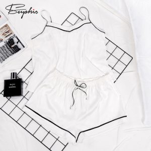 Suphis Spaghetti Strap Cami Top White Pajama Women Sleepwear Shorts Set Outfit Sleep Lounge Homewear PJ Set Casual Summer Pyjama discountshub