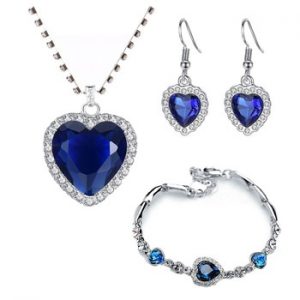 Titanic Heart of Ocean Necklaces for Women Peach Heart Blue Crystal Zircon Jewelry Sets Female Wedding Engagement Jewelry discountshub