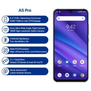 UMIDIGI A5 Pro 6.3' FHD+ Waterdrop Screen (4GB, 32GB ROM) Android 9.0 16MP Triple Camera Octa Core 4G Smartphone (Global Band) discountshub