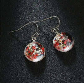 Vintage Handmade Natural Dried Flower Earrings Geometric Round Transparent Glass Pendant Earrings discountshub