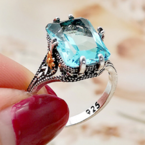 Vintage S925 Square Highland Topaz Finger Ring Geometric Hollow Flower Ring discountshub