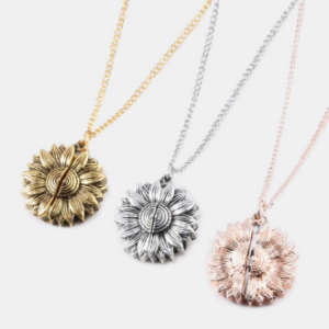 Vintage Special Sunflower Double Lettering Necklace You Are My Sunshine Open Pendant Necklace discountshub