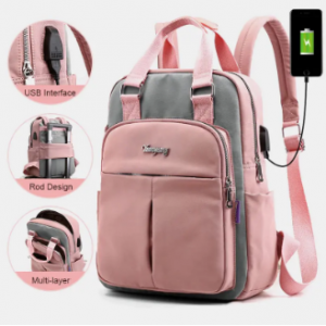 Women Canvas Multifunction Waterproof Casual Patchwork Backpack discountshub