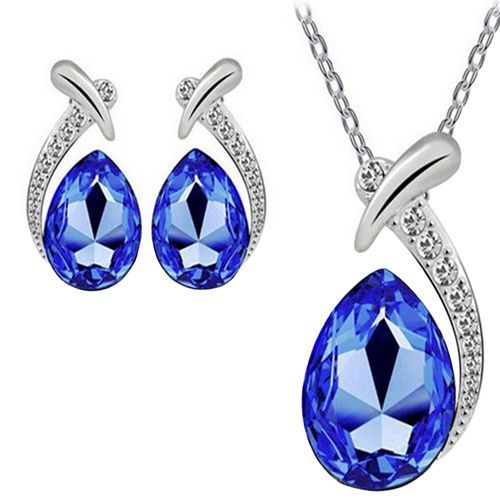 Women Crystal Pendant Necklace Stud Earring Jewelry Set discountshub