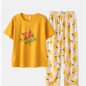 Women Cute Pajamas Sets Fruits Print Short Sleeves Comfy Loungewear For Summer discountshub