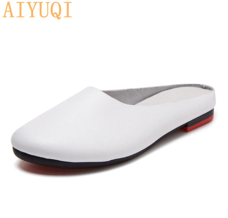 AIYUQI Women Slippers 2020 Spring New Genuine Leather Women Shoes big Size 41 42 43 Flat Casual Summer Half Slippers Women discountshub