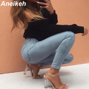 Aneikeh 2020 PVC Jelly Sandals Crystal Open Toed High Heels Women Transparent Heel Sandals Slippers Pumps 11CM Big Size 41 42 discountshub