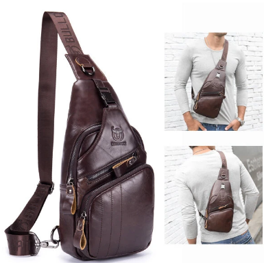 Bullcaptain Vintage Genuine Leather Large Capacity Chest Bag Crossbody Bag For Men discountshub