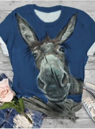 Cartoon Horse Printed Short Sleeve O-neck T-shirt For Women discountshub