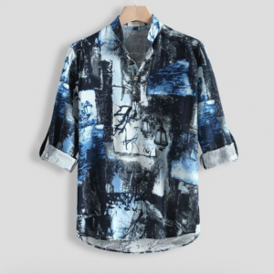 Casual Formal shirt Men long Men Casual Printing Vintage Slim Casual Long Sleeve Dress Shirt Blouse Tops Mens Dress Shirts discountshub