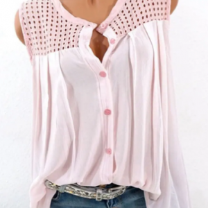 Casual Hollow Out Sleeveless Button Blouse for Women discountshub