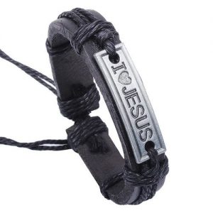 Christian Engraved Leather Bracelet - Black discountshub