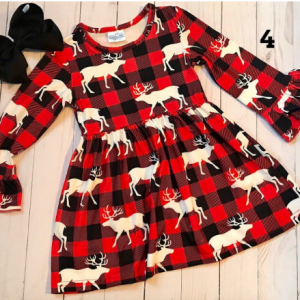 Christmas kids girls long flare sleeve plaid dresses Xmas elk print knee length casual dresses toddler children clothing 2-9Y discountshub