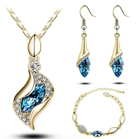 Dama Sales MODA Elegant Luxury Design New Fashion Gold Filled Colorful Austrian Crystal Drop Jewelry Sets Women Gift discountshub