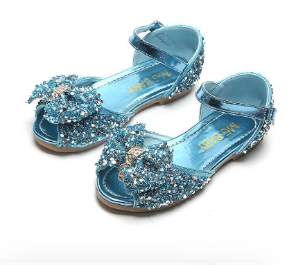 Elsa Princess Kids Leather Sandals For Girls Flower Casual Glitter Children Flat Heel Girls Shoes Knot Blue Pink Silver Sandals discountshub