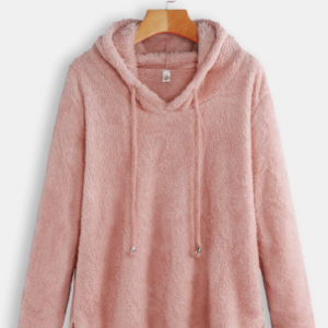 Fleece Hooded Solid Color Long Sleeve Sweatshirt discountshub