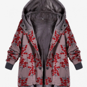Floral Print Cotton Fleece Hooded Autumn Winter Coat discountshub