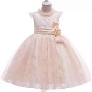 Girl's Beaded Satin Band Party Ball Dress - Champagne Gold discounthub