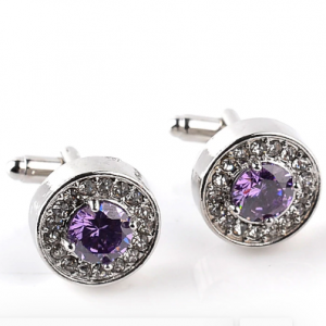 High-grade Fashion Luxury Men's White Purple Zircon Crystal Cufflinks Round Wedding Party Cufflink French shirt Cuff Buttons discountshub