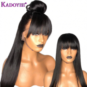 KADOYEE Lace Front Human Hair Wigs Brazilian Remy Hair 13x4" Parting Straight Wig with Bangs 8"-26" PrePlucked 130% 150% Density discountshub
