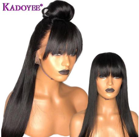 KADOYEE Lace Front Human Hair Wigs Brazilian Remy Hair 13x4" Parting Straight Wig with Bangs 8"-26" PrePlucked 130% 150% Density discountshub