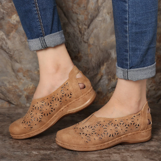 Womens Shoes Hollow Out Round Toe Casual Sneakers LOSTISY Hollow Out  Elastic Band Round Toe Slip