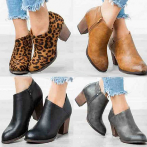 Large Size Women Leopard Clog High Chunky Heel Short Boots discountshub