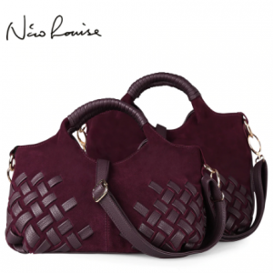Latest Women Weave Suede Split Leather Handbag Female Leisure Casual Lady Crossbody Shoulder Bag Messenger Top-handle Bags Sac discountshub