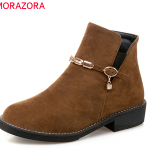 MORAZORA 2020 new arrival ankle boots for women zipper fashion buckle autumn winter shoes flock round toe punk boots discountshub