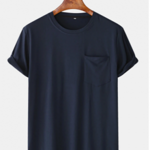 Men Cotton Plain Chest Pocket Home Casual Loose Short Sleeve T-Shirt discountshub