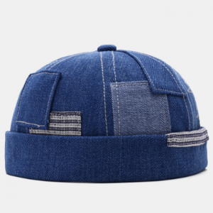 Men Fashion Denim Pocket Patch Stitching Landlord Hat Skull Caps discountshub