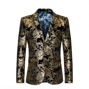 Men Floral Casual Slim Gold Blazers 2018 New Arrival Fashion Luxury Party Single Breasted Male Suit Jacket Plus Size M-6XL discountshub