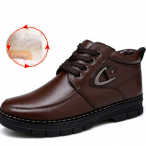 Men Genuine Leather Non Slip Warm Lining Metal Buckle Casual Boots discountshub