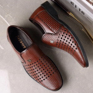 Men Microfiber Leather Non Slip Hole Breathable Business Casual Formal Shoes discountshub
