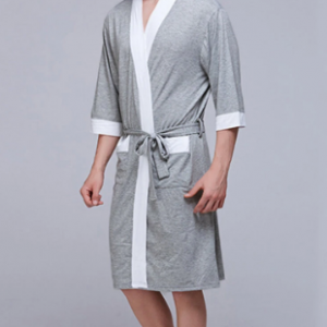 Men Solid Color Patchwork Pajamas Robe Soft Classical Waist Drawstring Loungewear discountshub