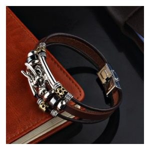 Men Tibetan Silver Leather Bracelet Dragon Multilayer discountshub