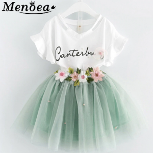 Menoea Girls Clothes Summer Kids Casual Style Girls Clothing Sets Cartoon pattern T-Shirt+dress 2Pcs For Children Clothing dress discountshub