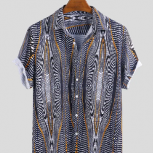 Mens Animal Striped Print Turn Down Collar Short Sleeve Loose Casual Shirts discountshub