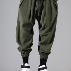 Mens Casual Fashion Vintage Solid Color Drawstring Suede Harem Pants discountshub