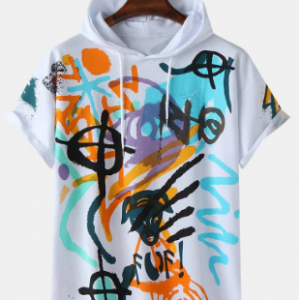 Mens Cool Graffiti Print Drawstring Hoodie T-shirts discountshub
