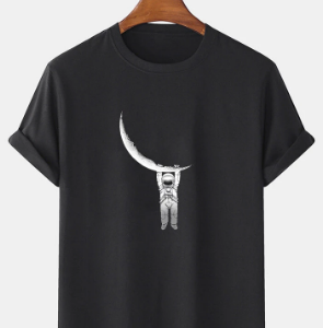 Mens Cotton Astronaut Print Solid Color Light Round Neck T-Shirts discountshub