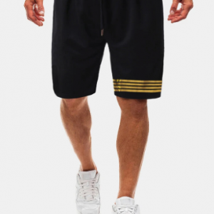 Mens Cotton Hot Stamping Striped Loose Thin Drawstring Waist Shorts discountshub