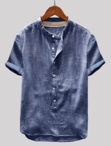 Mens Cotton Linen Vintage Solid Stand Collar Casual Henley Shirt discountshub