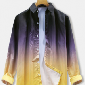 Mens Multi-Color Ombre Lapel Collar Thin Fit Casual Long Sleeve Shirts discountshub