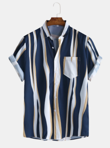 Mens Plain Color Striola Chest Pocket Casual Short Sleeve Shirts discountshub