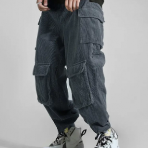Mens Plain Corduroy Solid Color Multi Pockets Ankle Banded Pants discountshub
