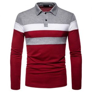 Men's Three-color Stitching Long-sleeved T-shirt POLO Shirt discountshub