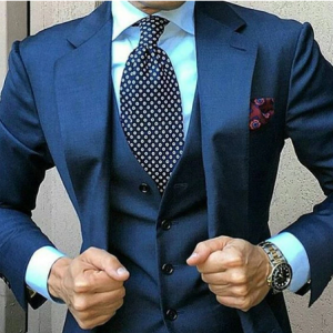 Navy Blue Men Suits for Wedding 3 Pieces Business Suit Blazer Peaked Lapel Costume Homme Terno Party Suits(jacket+pant+vest) discountshub